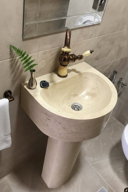 حوض مغسلة حجر طبيعي مع عمود – تصميم عملي فاخر